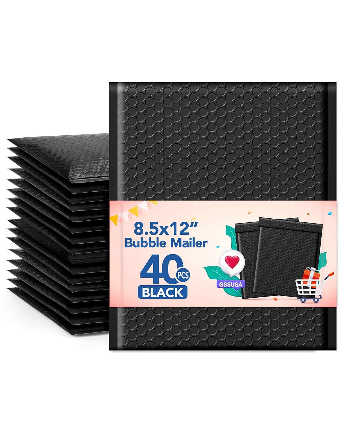 GSSUSA Black Bubble Mailers 8.5x12 Padded Envelopes 40 Pack Self-Seal Packaging Bags, Small Business Supplies, Bubble Envelopes, Mailing Bags,