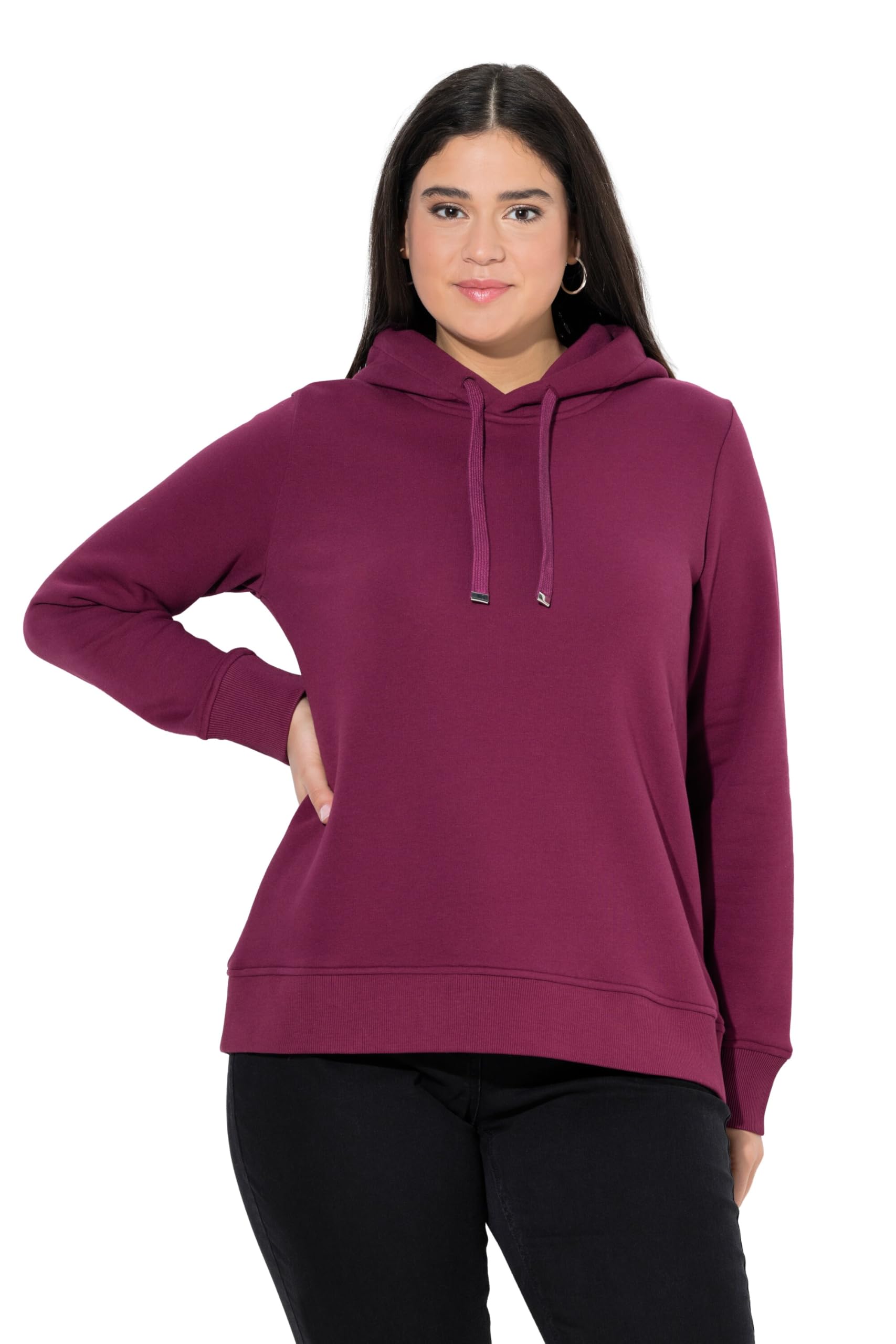 Ulla Popken Damen große Größen Übergrößen Plus Size Super Softer Hoodie, Rippbündchen, Kapuze, Langarm 844801