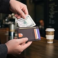 Vista 36 de Buffway - Billetera delgada minimalista de cuero con protección RFID para hombre y mujer Café Lichee