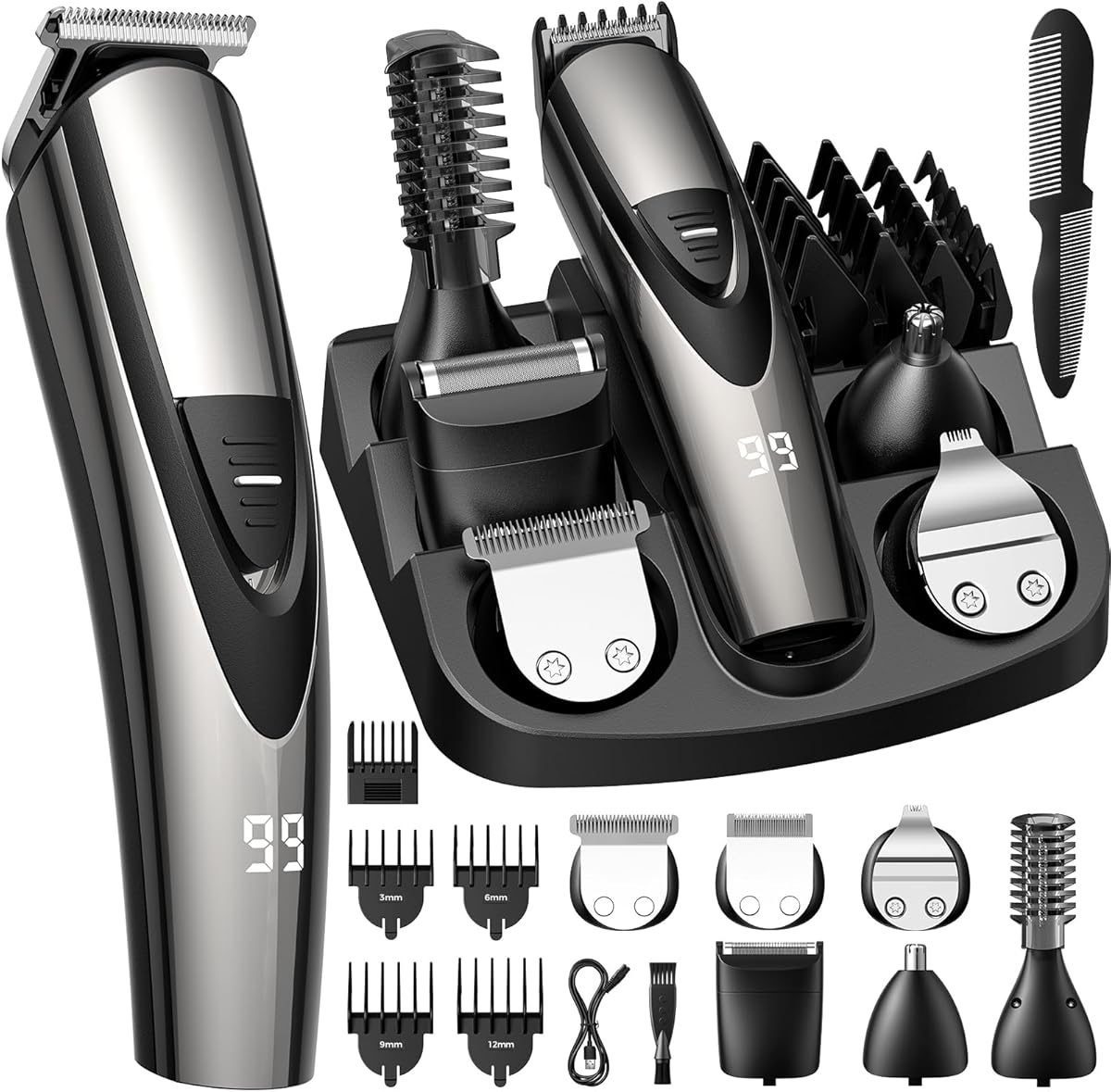 SHPAVVER Beard Trimmer for Men: Professional Barber Hair Clippers - 12-in-1 Cordless Grooming Kit - Waterproof Electric Razor with Turbo Speed &amp; Precision Blades