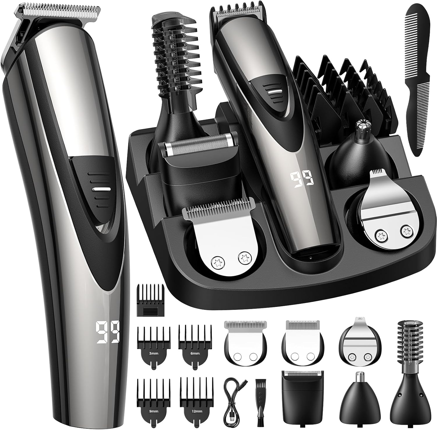 SHPAVVER Beard Trimmer for Men: Professional Barber Hair Clippers – 12-in-1 Cordless Grooming Kit – Waterproof Electric Razor with Turbo Speed & Precision Blades