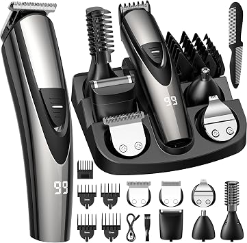 SHPAVVER Beard Trimmer for Men Professional Barber Hair Clippers - 12-in-1 Cordless Grooming Kit - Waterproof Electric Razor with Turbo Speed & Precision Blades