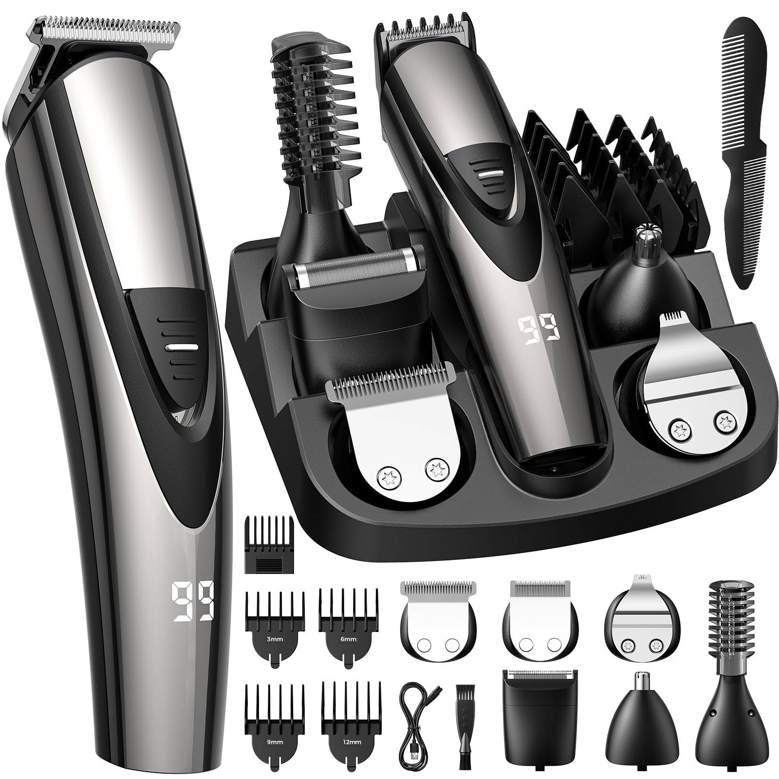 SHPAVVER Beard Trimmer for Men: Professional Barber Hair Clippers - 12-in-1 Cordless Grooming Kit - Waterproof Electric Razor with Turbo Speed & Precision Blades