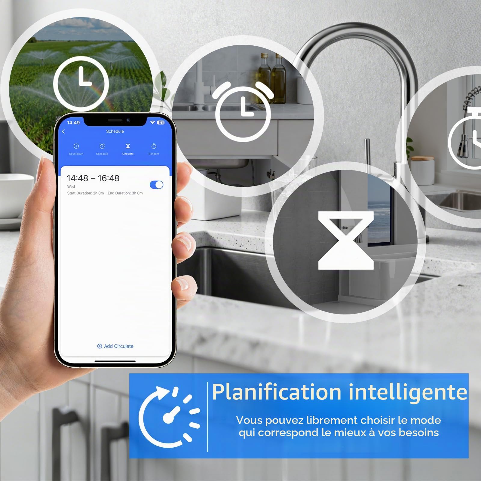 Valve d'eau intelligente Wifi/Bluetooth, commande vocale, compatible avec Alexa et Google, 2,4 GHz, contrôle automatique de la valve pour cuisine, jardin, ferme (DN15)