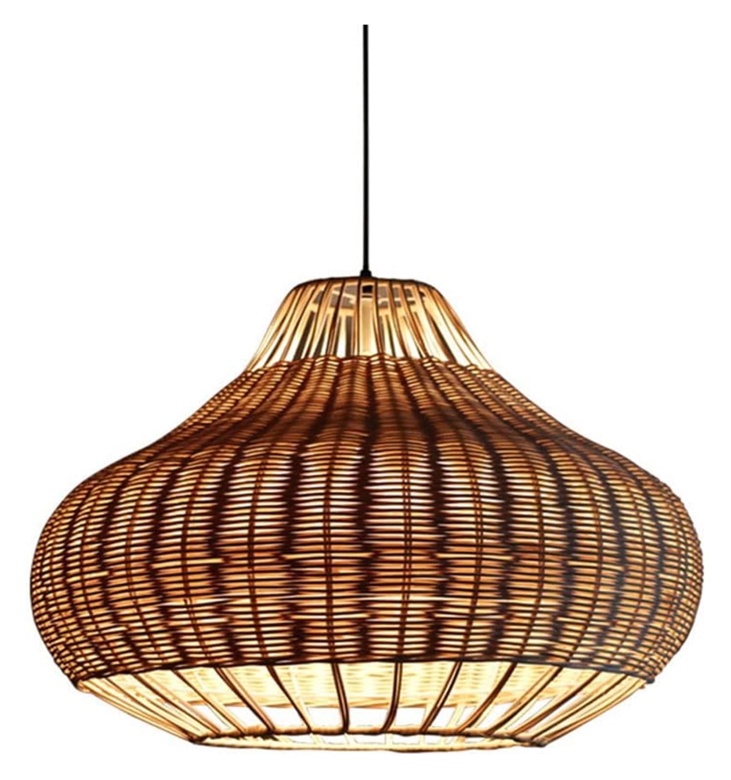 LYMSXAZOU Modern Style Rattan Cage Pendant Light Handmade Lamp Shade Rustic Natural Wicker Woven Chandeliers with Adjustable Cord Handwoven Ceiling