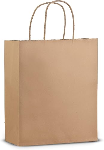 Paquete de 50 bolsas de papel kraft de alta calidad con asas, bolsas de regalo pequeñas de papel marrón a granel, bolsa de estraza perfecta, bolsa