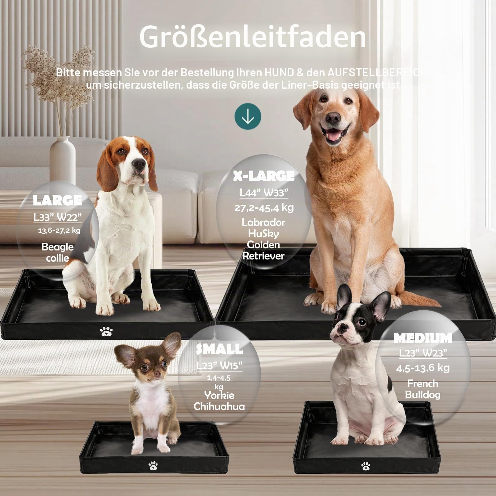 MEEXPAWS Hunde PIPI Pad Halter faltbar XXL, Welpen Unterlage Halterung mit hohem Rand, Hundetoilette Indoor für große Hunde (82x56 cm), wasserdichte Trainingsunterlage, geruchsneutral