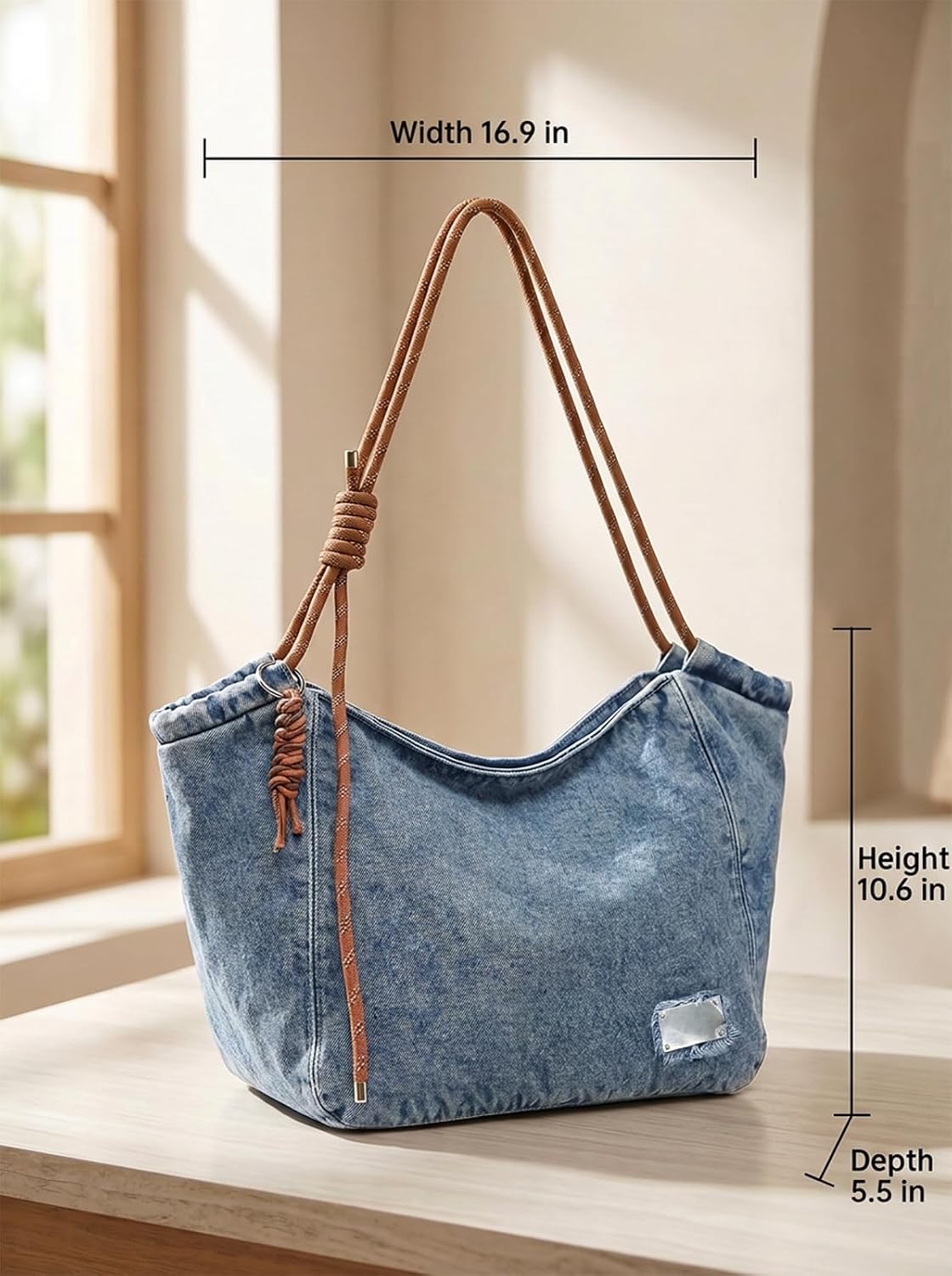 Flowyair Women Denim Tote Bag Casual Trendy Crossbody Shoulder Handbags