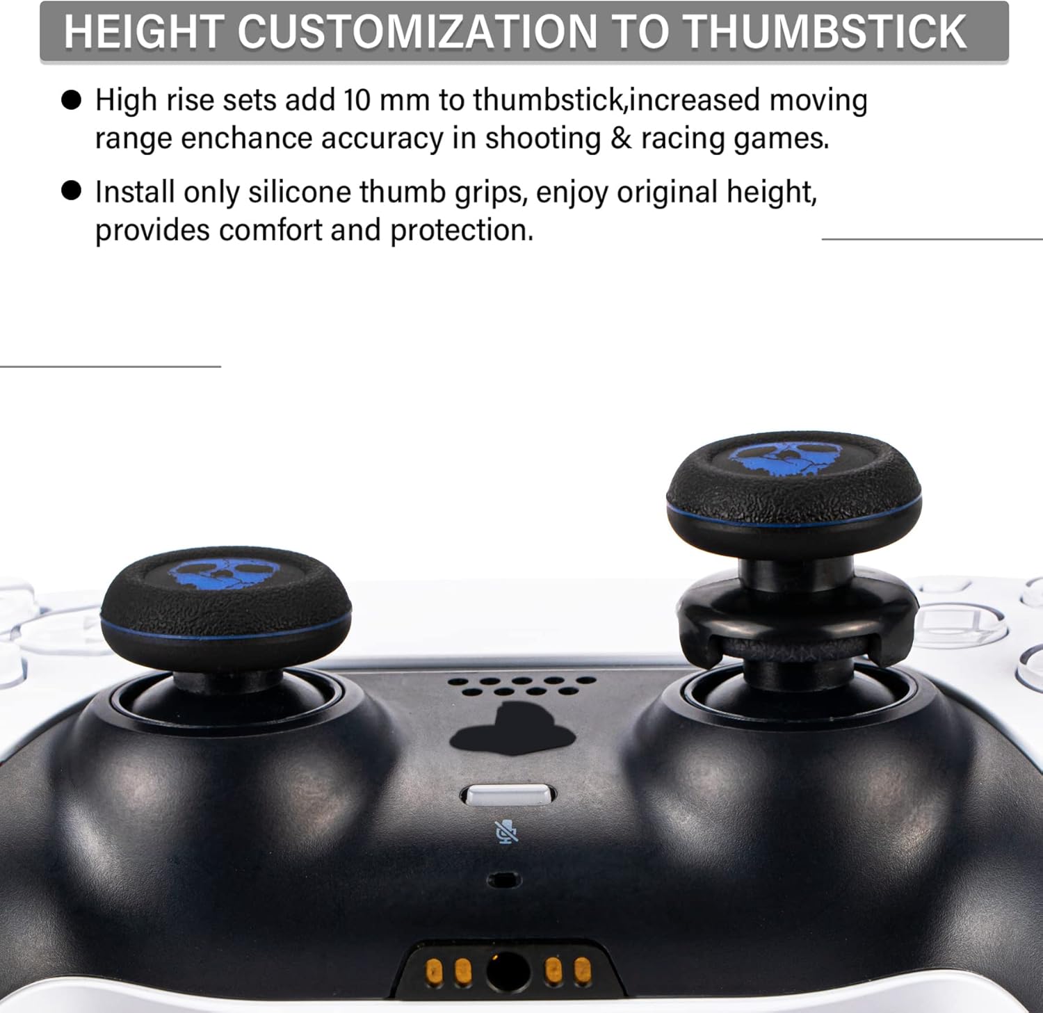 FPS Thumbstick Extender & Printing Rubber Silicone Grip Cover 2 Sets for PS5 Dualsenese & PS4 Controller (Ghost Blued) - Image 6