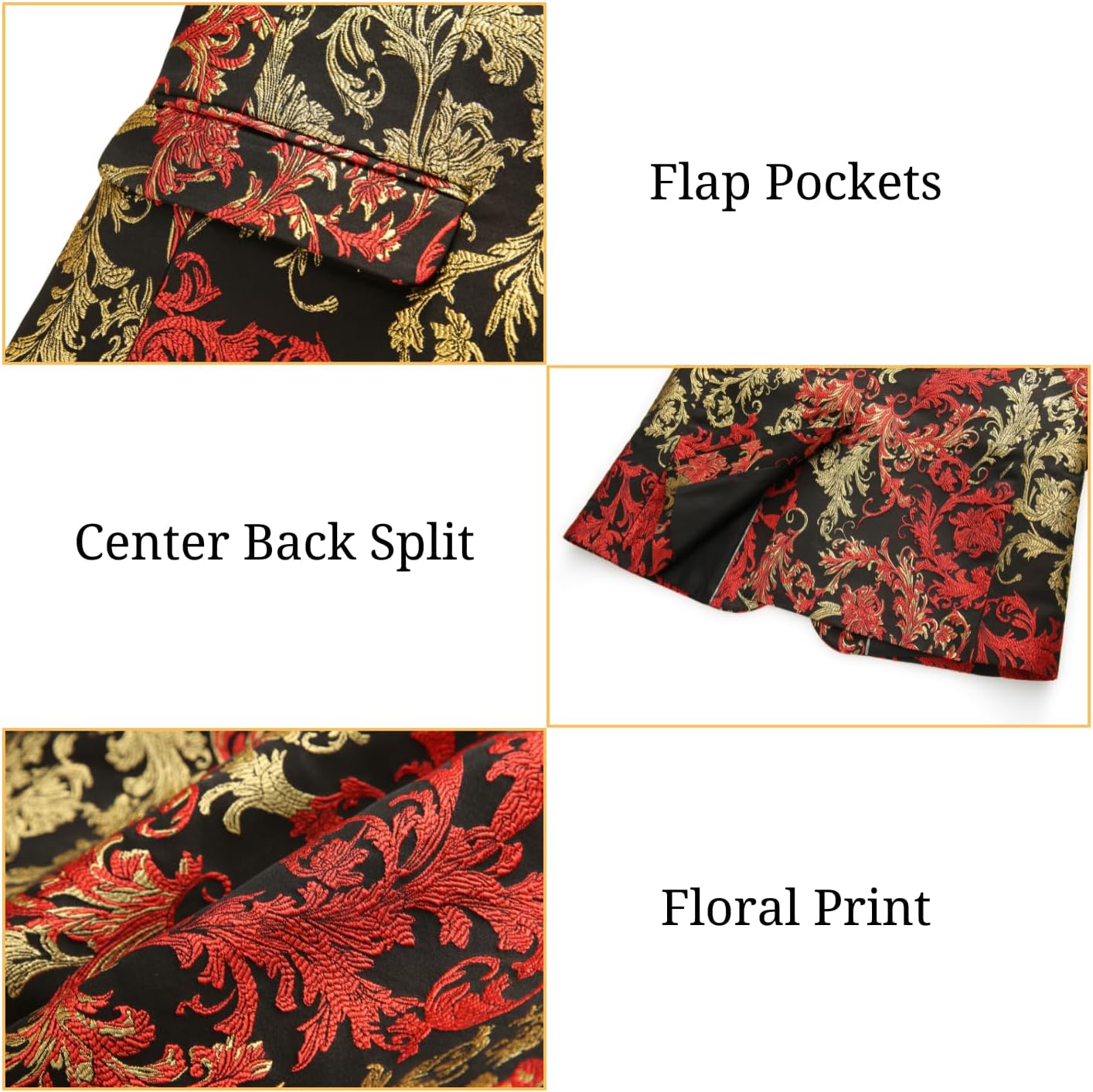 UNINUKOO Mens Floral Tuxedo Jacket Casual Paisley Slim Fit Floral Dinner Wedding Prom Business Sport Coat for Men