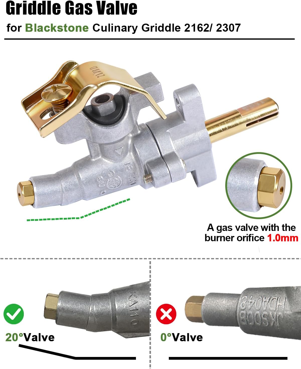 Griddle Burner Valve Replacement for Blackstone 36" Culinary Griddle 2162/2307, Fits Blackstone Grill 1932, Gas Valve Parts, 2-Pack