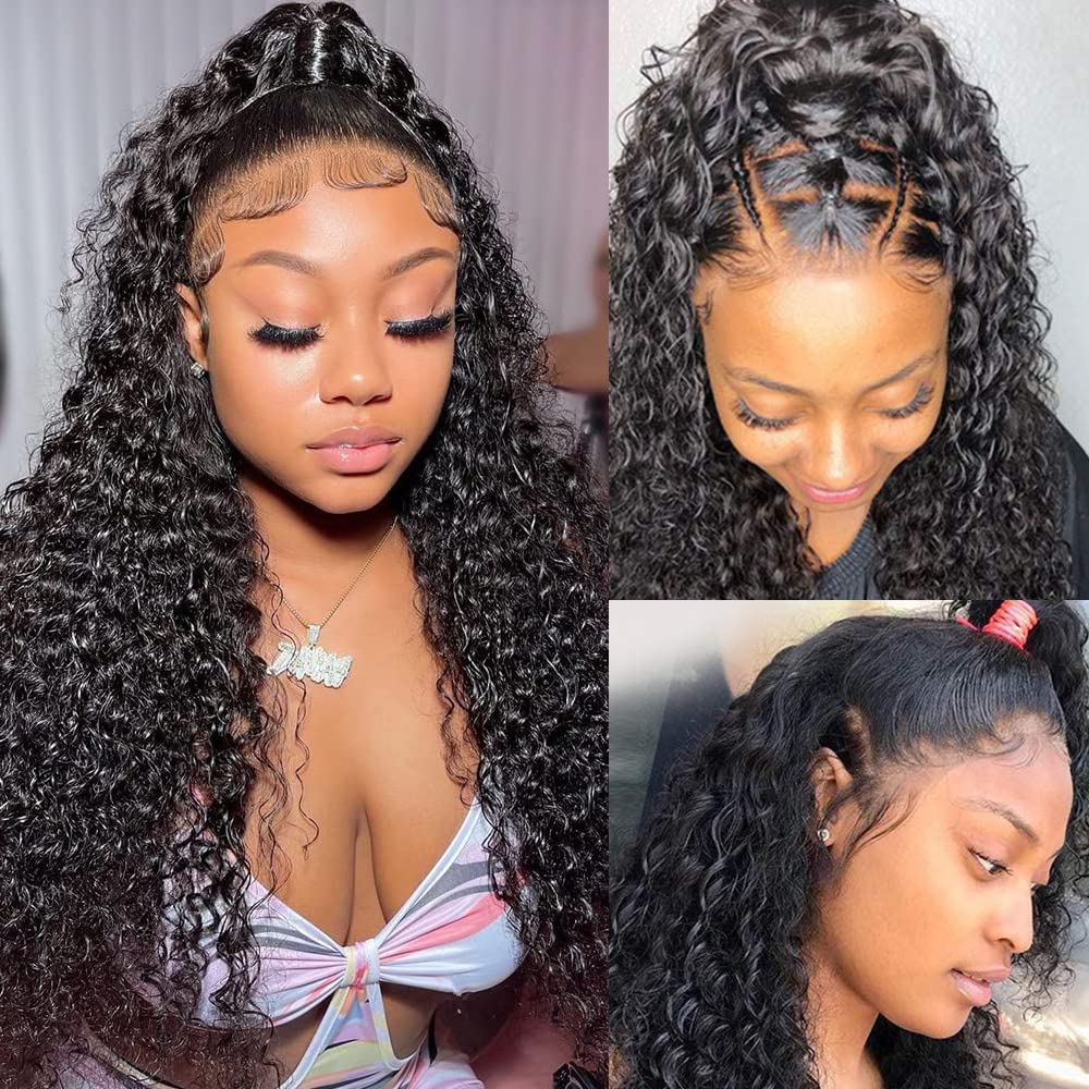 HD Water Wave Lace Front Wigs Human Hair Pre Plucked Wet and Wavy Wigs Human Hair Lace Front 13x4 Curly Lace Frontal Wigs for Black Women with Baby Hair 28 Inch 180 Density
