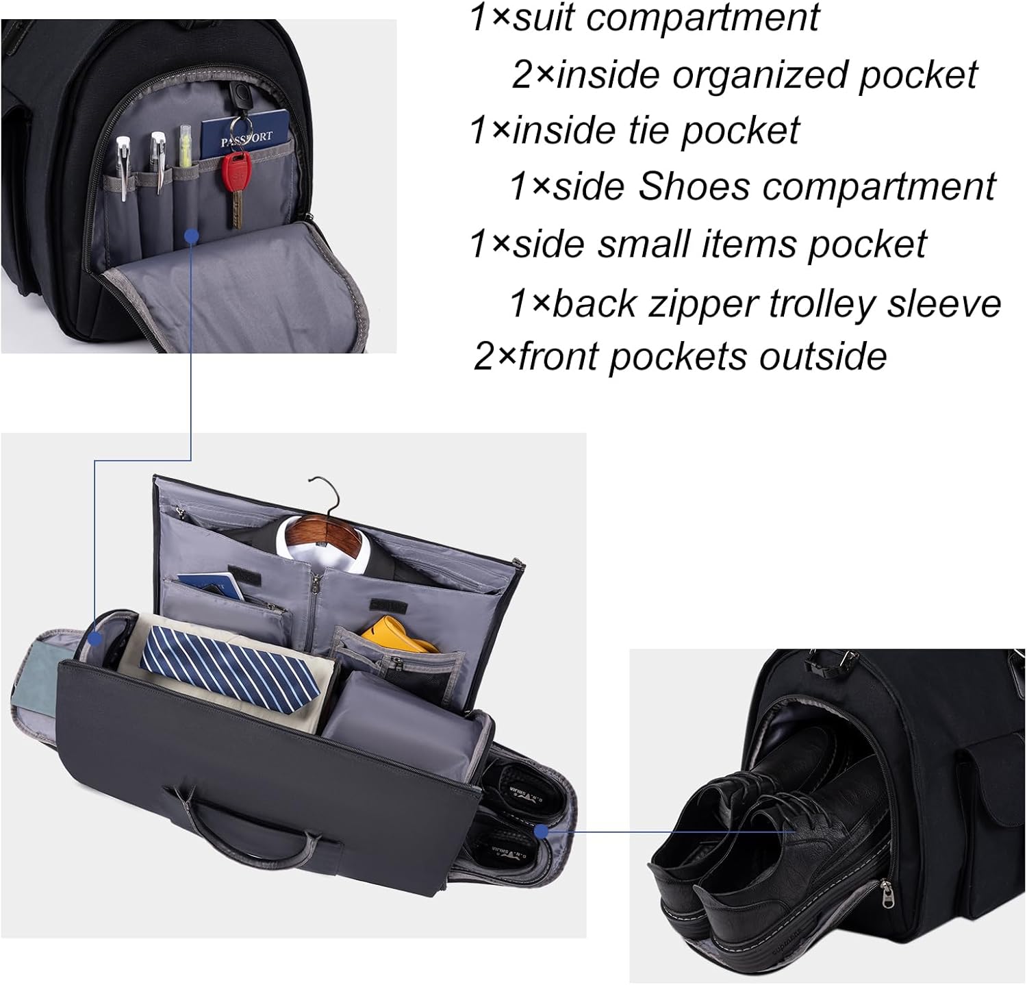 Modoker Garment Convertible Weekender Bag,Carry on Garment Bags for Travel Mens Suit Bag,Canvas Garment Duffle Bag Heavy Duty Overnight Bags for Men Women Hanging Clothes, Grey - Image 7