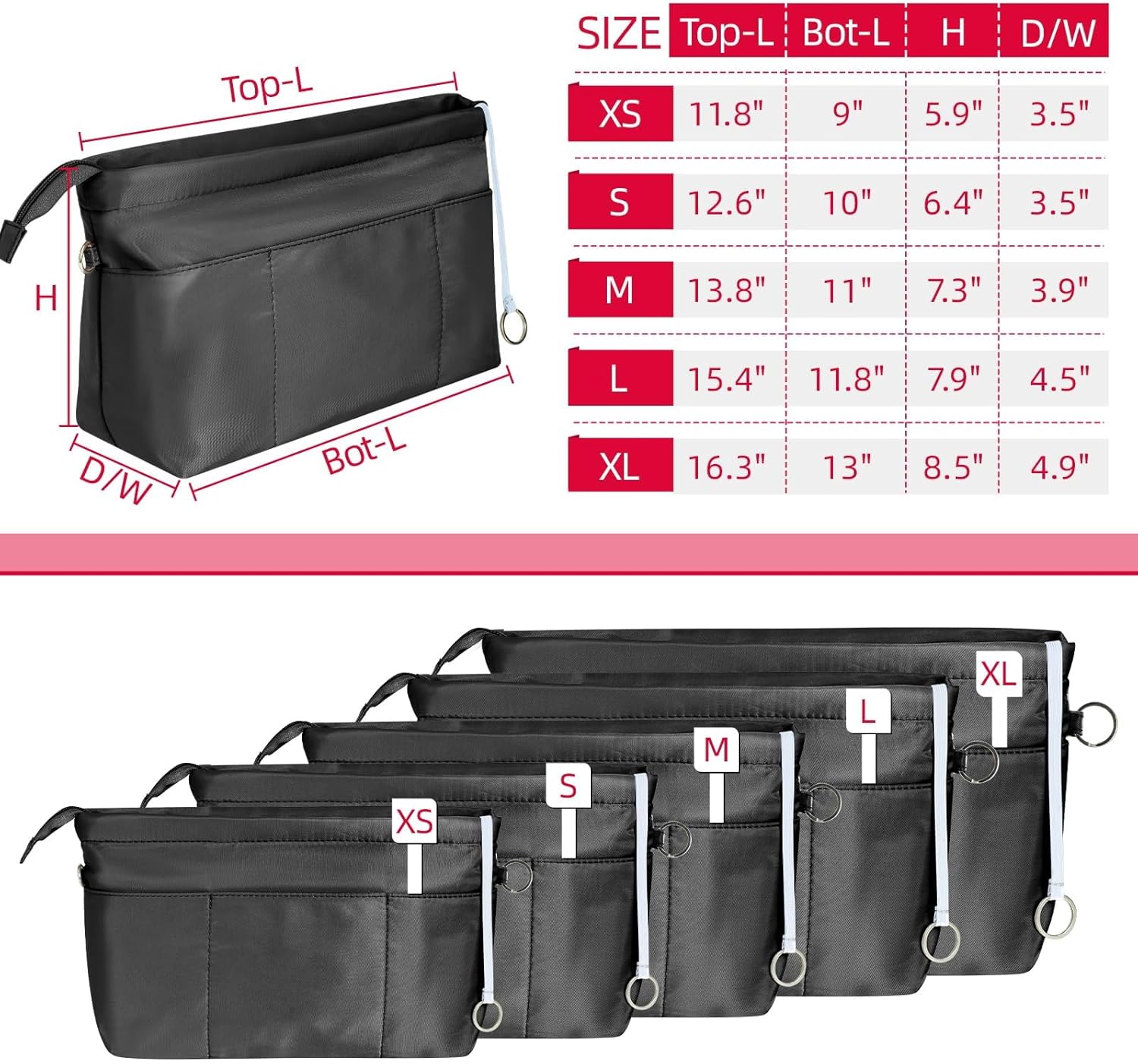 HyFanStr Purse Organizer Insert with Zipped Top for Tote Bag, Handbag Shaper with 13 Pockets - Image 6