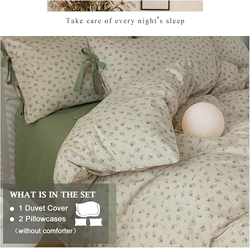Miniatura 2 de VM VOUGEMARKET - Juego de funda de edredón tamaño Queen, 100% algodón, 3 piezas, para niña, floral, verde, con cierre, estilo campestre romántico +
