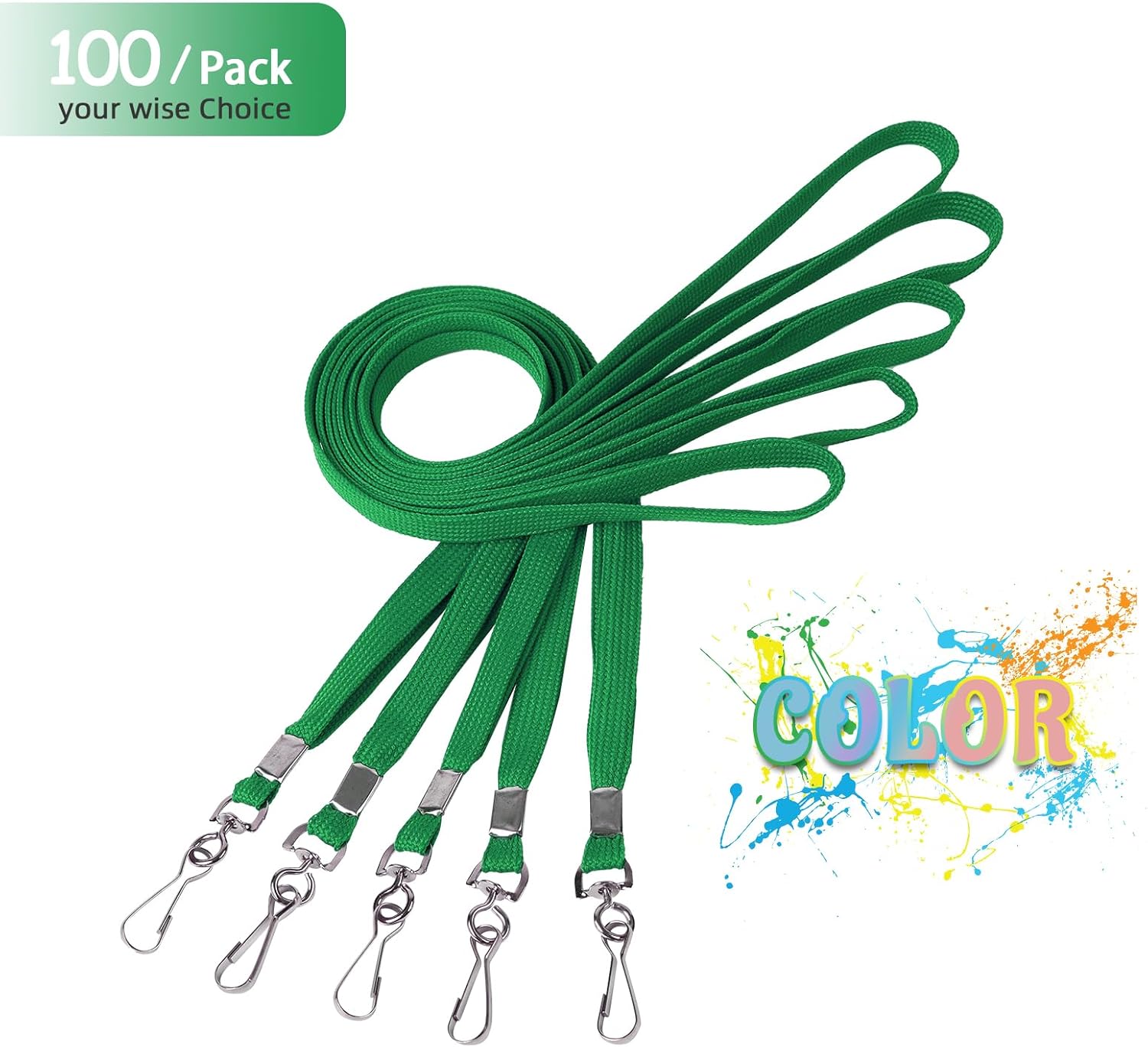 Badge Lanyards 100 Pack Bulk Badge Lanyards for ID Badges Neck Cruise Lanyard Name Tags Lanyard ID Holder,J-Hook (Green)