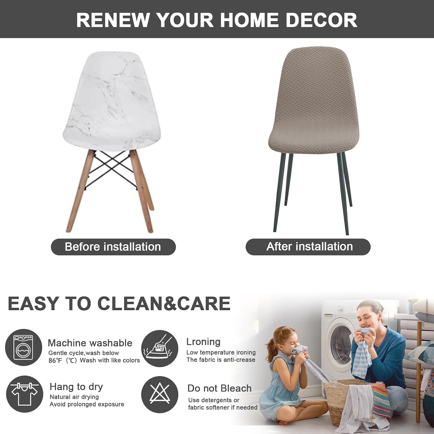 Eco-Ancheng Shell Chair Covers 6pcs Mid Century Modern Dining Chair Covers