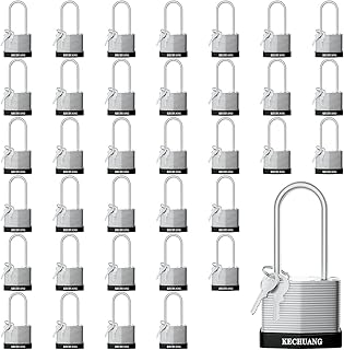 KECHUANG 40mm Keyed Alike Nickel Plated Laminated Steel Padlock, 1-9/16" Wide Body 2-inch Long Shackle Padlocks 36 Padlocks Keyed Alike(36-Pack) 72 Keys