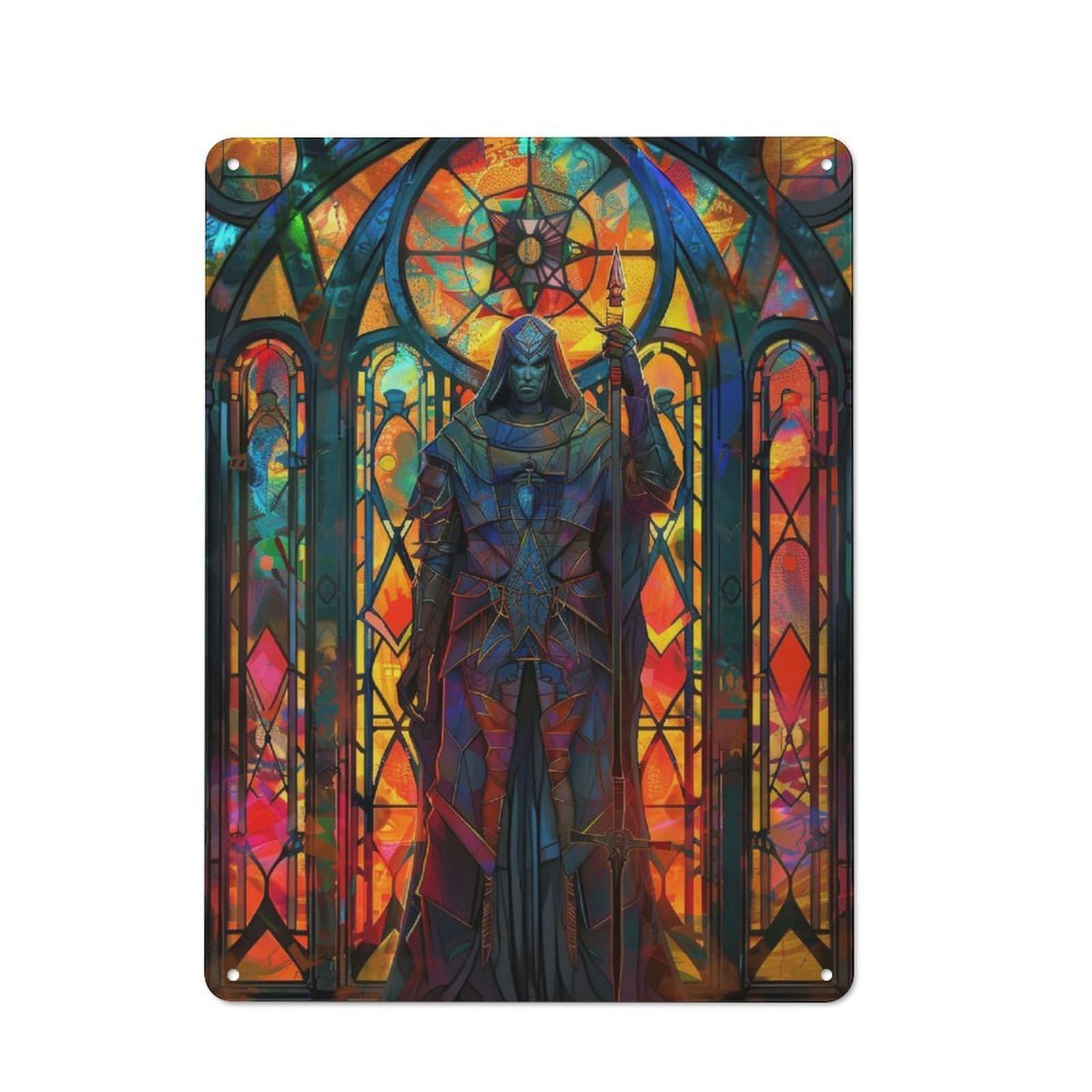 Junmoney Stained Glass Sentinel Bistro Style Cafe Metal Sign 40X30cm Featuring Restaurant Wall Art For Takeaway, Bar, Kitchen Or Counter Area