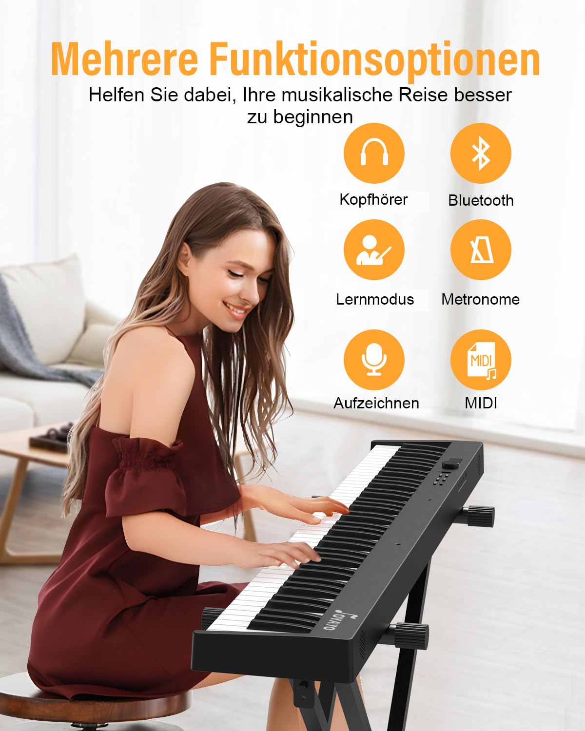 Faltbares Klavier mit 88 Tasten Piano Full Size Semi Weighted, Faltbares Klaviertastatur mit MIDI Bluetooth, Klaviertasche, Piano Keyboard für Anfänger Geschenk
