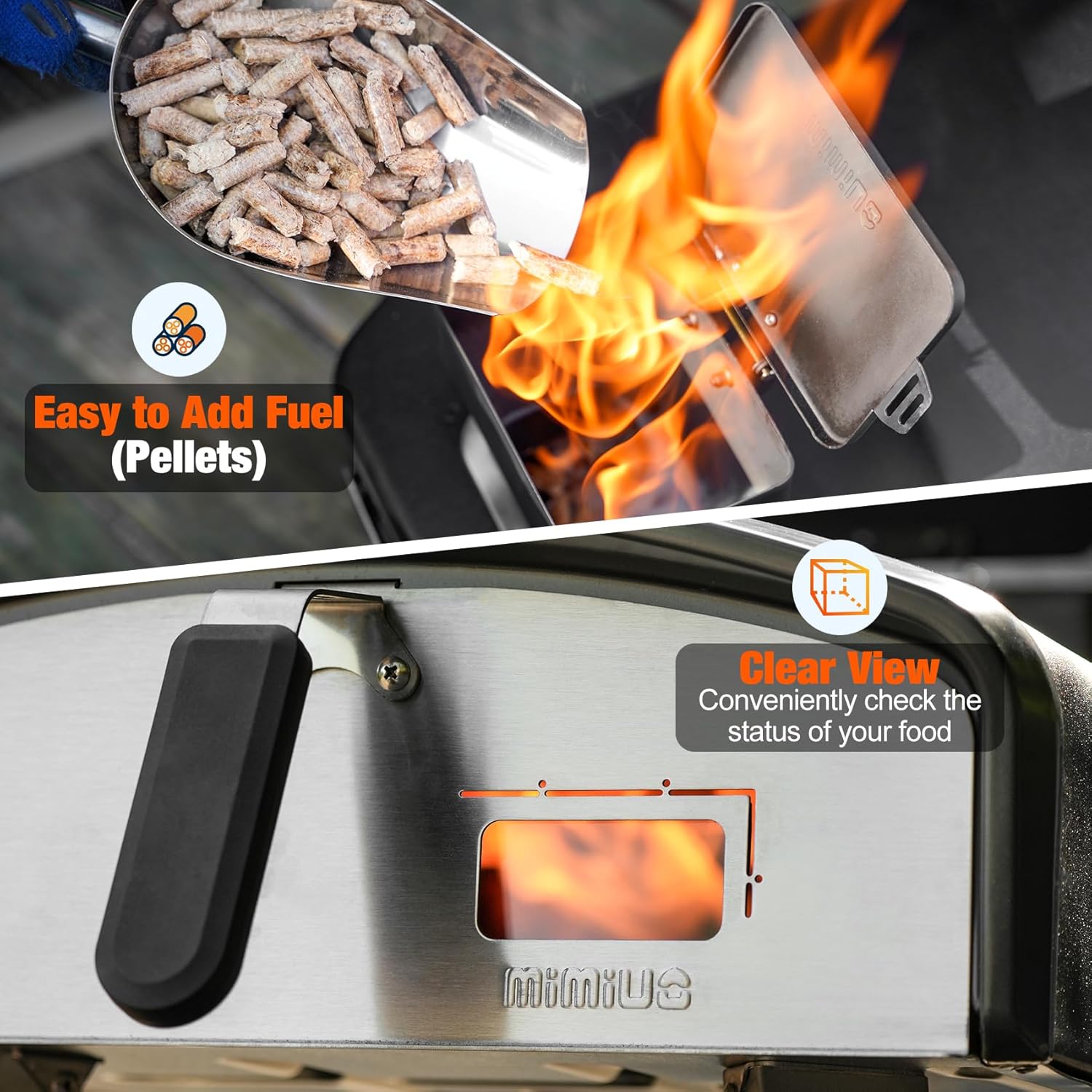Mimiuo Outdoor Pizza Oven 12" Pellet Pizza Oven with Square Pizza Stone, 12 Inch Portable Pizza Stove for Outside Backyard Camping Picnics