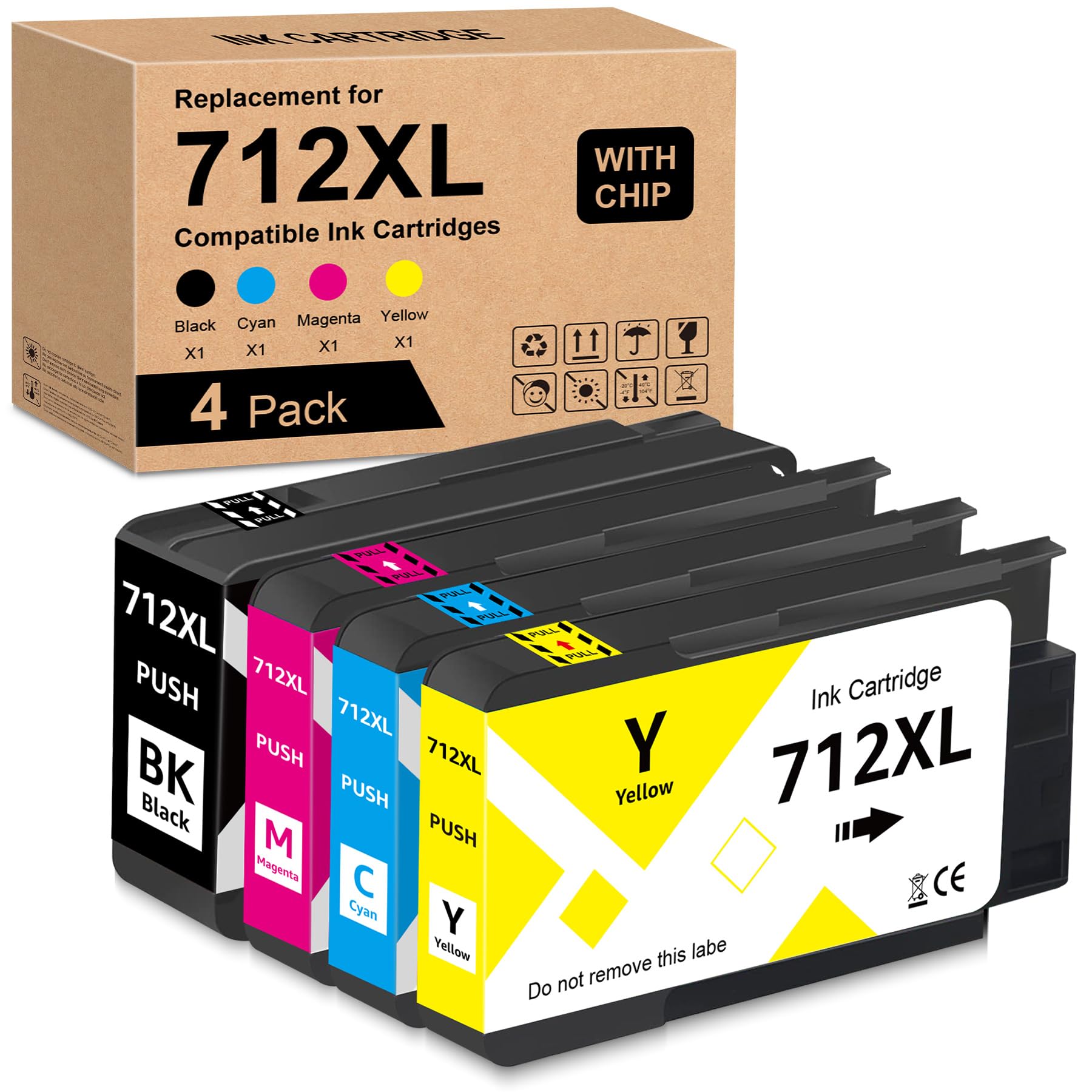 712XL 712 Lot de 4 cartouches d'encre de rechange pour HPQ 3ED70A 3ED71A 3ED67A 3ED68A 3ED69A pour DesignJet T210 DesignJet T230 DesignJet T250 DesignJet T630 DesignJet T650