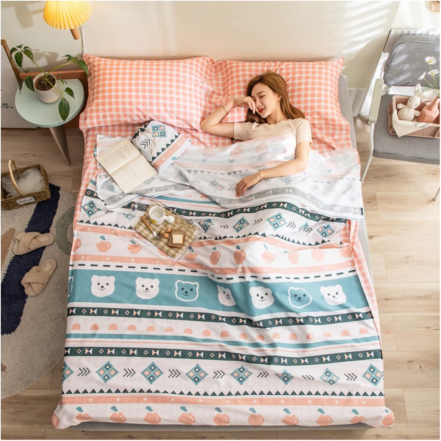 Sleeping Bag Liners Comfortable Cotton Sleeping Bag Liner for All Seasons, Compact Adult Sleeping Bag for Camping Trip Hotel Sheets, with Zipper for Ventilation (Size : 160x215cm/62.99x84.64in)