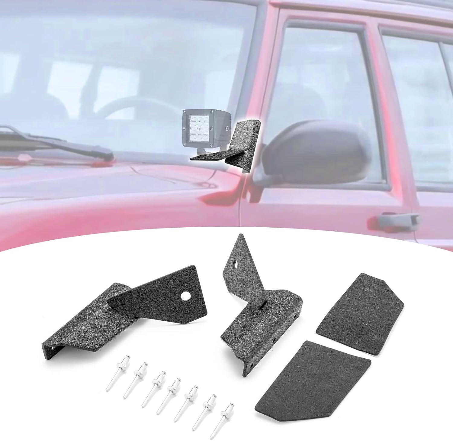 WeiSen Lower Windshield A Pillar Ditch Light Mounting Brackets Compatible with Jeep Cherokee XJ 1984-2001, Fit Comanche MJ 4WD 2WD 1986-1992