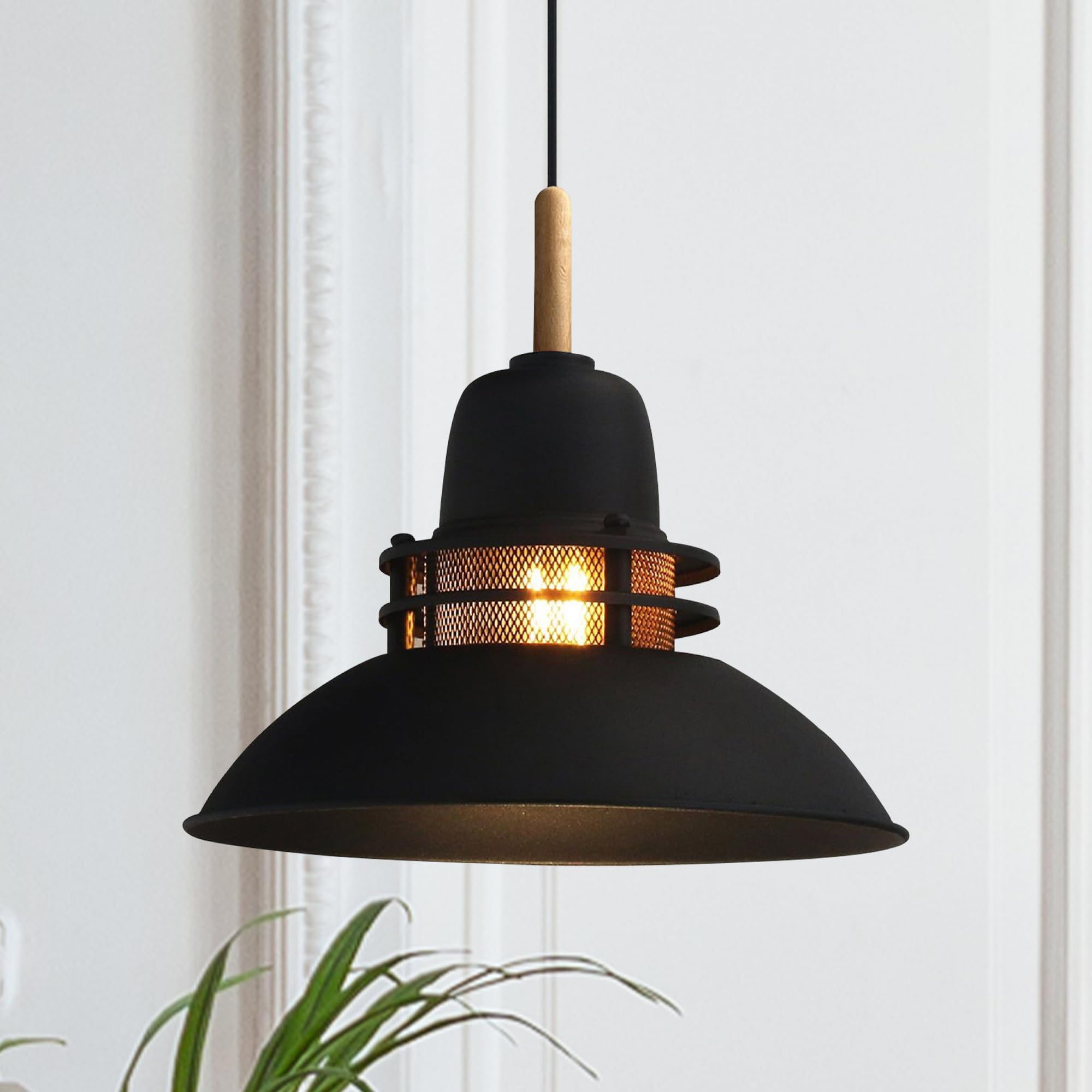 bamyum Torchia Industrial Lighting Hanging Lamp, 34 cm Living Room Chandelier, Metal Kitchen Chandelier, Vintage Bedroom, Dining Room, Hallway Light, Industrial Hanging Lamp, Black