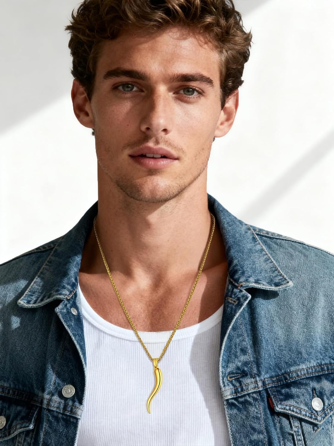 U7 Italian Horn Necklace for Men Women,Stainless Steel/Black/Gold Horn Necklace,Lucky Amulet Cornicello Pendant - Image 2