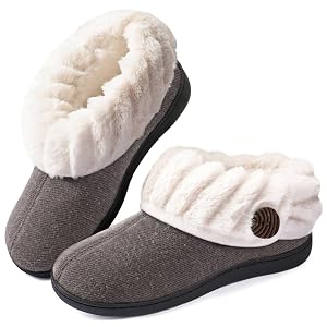 Wishcotton Womens Wool Cozy Memory Foam Winter Slippers Indoor Outdoor with Fuzzy Faux Fur Collar