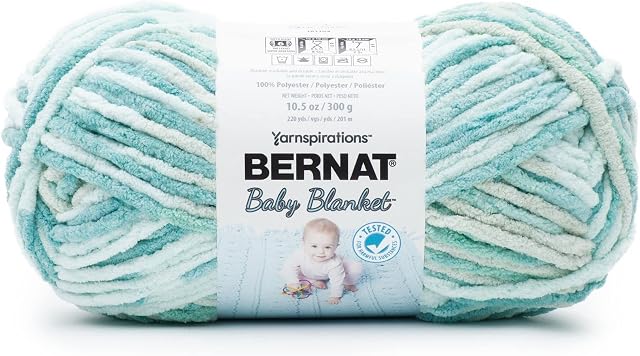 Bernat Baby Blanket 300g Baby Blue- Green Yarn - 1 Pack of 300g/10.5oz - Polyester - 11 Super Bulky - Knitting/Crochet