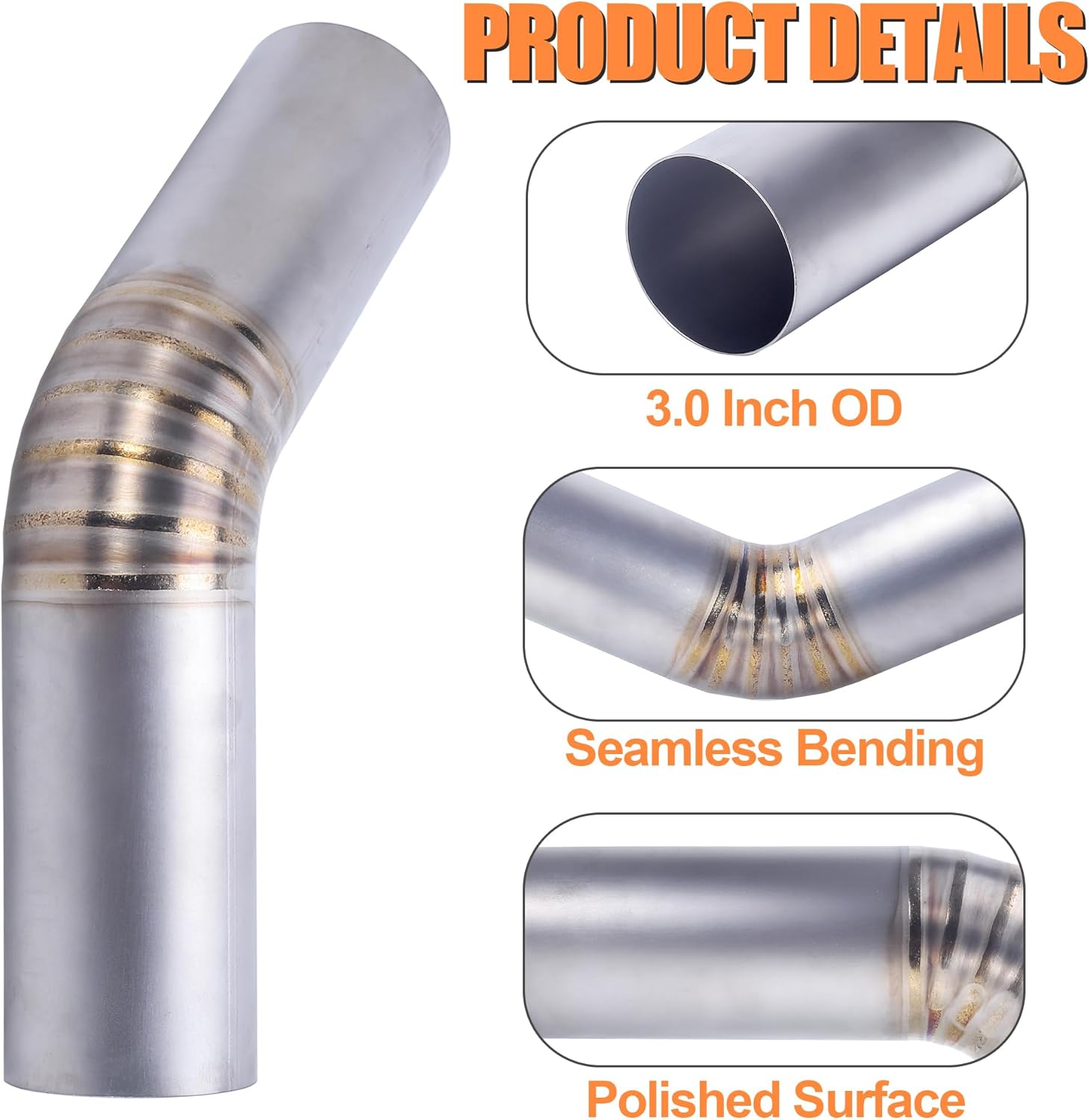 3 Inch 45 Degree Exhaust Pipe, Titanium Alloy 3 inch Exhaust Pipe 45 Degree Exhaust Elbow for Car/Motorcycle Modified Exhaust System, Universal Fit, 5.9" Leg Length