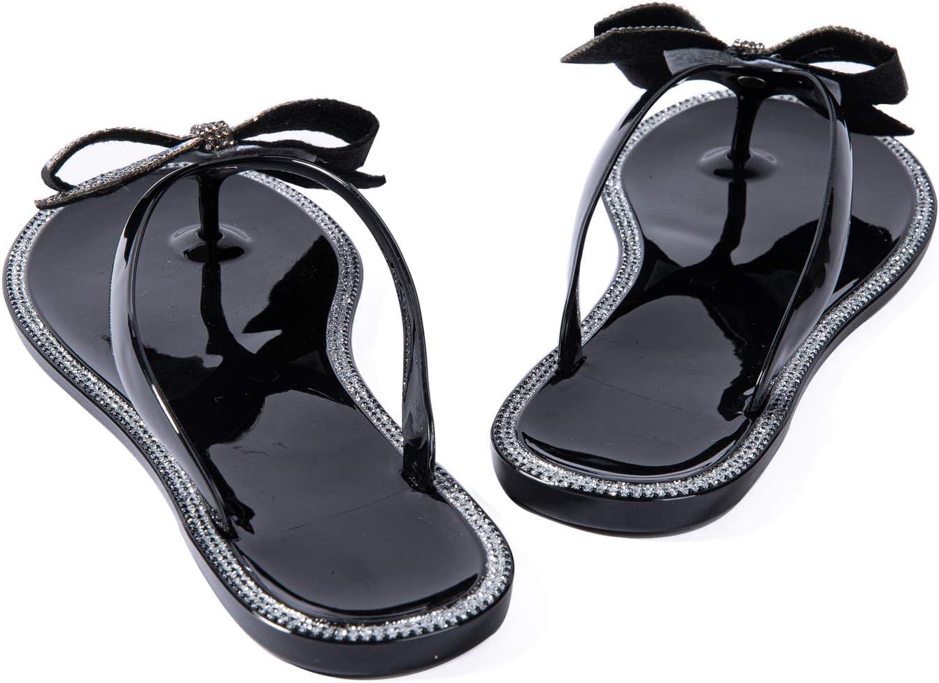 Mtzyoa Women Flip-Flops Flat Sandals Jelly Bow Beach Flat Rivets Rain Cute Dressy Summer Sandals - Image 6