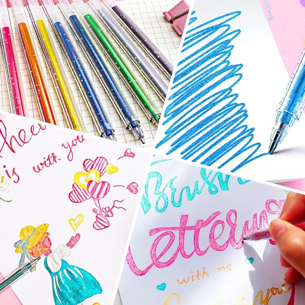 Lot de 18 stylos à encre gel à paillettes pour livres de coloriage avec recharges, stylos à gel colorés pour enfants et adultes (18 pièces)