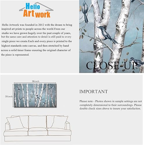 Miniatura 6 de iHAPPYWALL Lienzo grande de paisaje y bosque, arte de pared, pájaro azul sobre árbol de abedul blanco, impresión de imagen para sala de estar,
