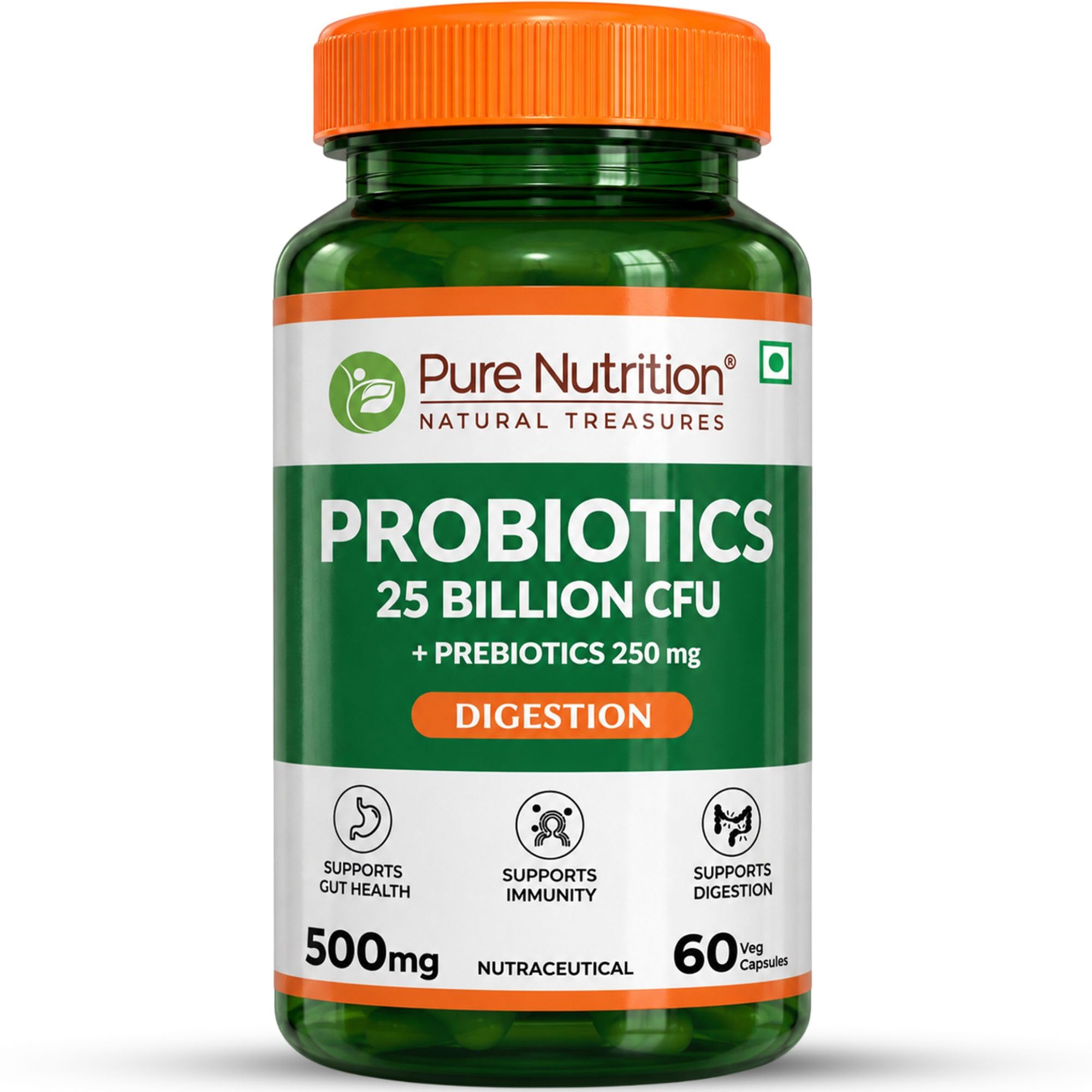 pure nutrition natural treasures Pure Nutrition Probiotic + Prebiotic, 60 Veg Capsules | 25 Billion CFU & 250mg Prebiotics for Men & Women | Improves Gut Health, Aids Digestion, Boosts Immunity & Eases Bloating, 74 grams-picture-10
