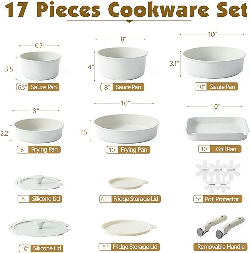 Miniatura 2 de SENSARTE 17 Piece Pots and Pans Set, Nonstick Detachable Handle Cookware Set, Induction Kitchen Cookware Set with Removable Handle, Healthy Non