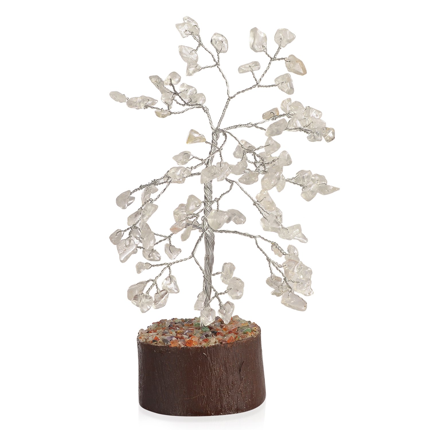 Vaibhav Crystal Rough Gemstone Tree Feng Shui Decor (Wood, White, 7-inches)