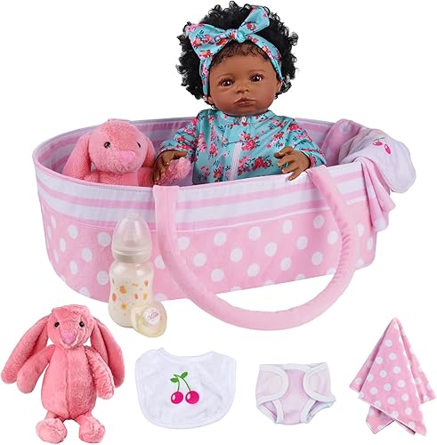 Miniatura 8 de BABESIDE Muñecas realistas de bebé Reborn negras con moisés, cuerpo suave de 20 pulgadas, muñecas de bebé recién nacidas, lindas muñecas de bebé de