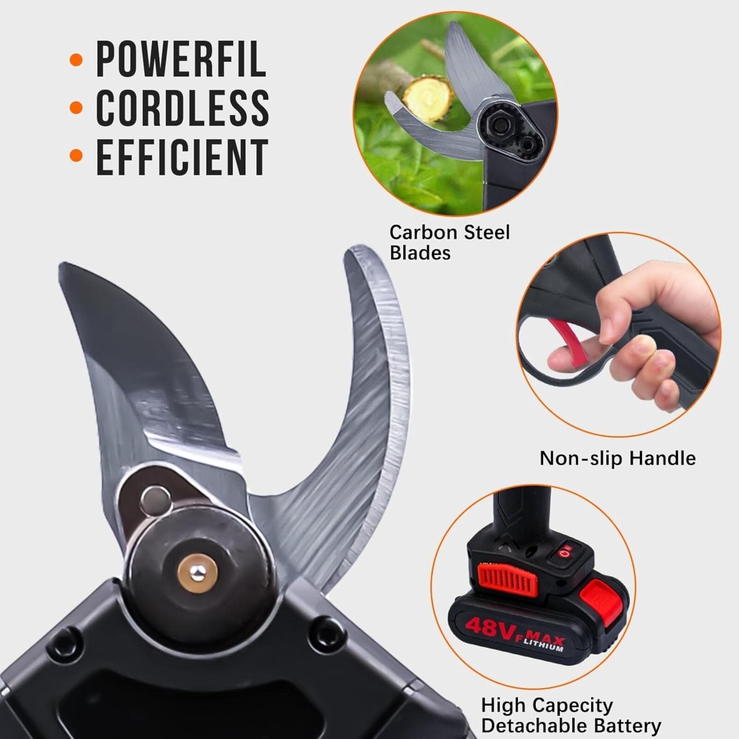Wireless Electric Scissors Pruner, Cordless Lithium Battery Powered Tree Pruning Shear for Bonsai, Fruit Trees, Branches, and Landscaping