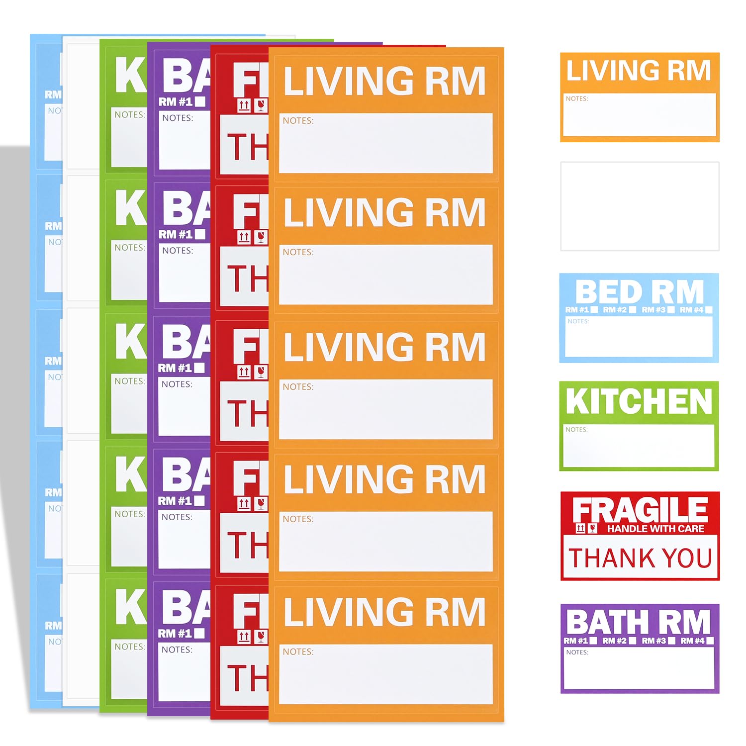 Home Moving Labels, 300 etichette per traslochi codificate a colori per scatole, adesivi grandi da 8,9 x 5,1 cm con aree scrivibili, include fragili e vuote, rimovibili