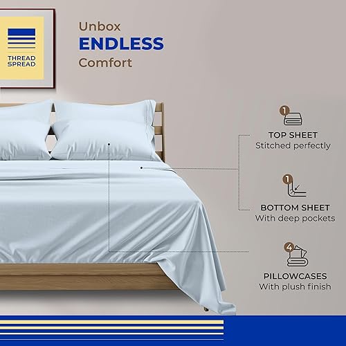 Miniatura 58 de THREAD SPREAD Sábanas 100% de algodón egipcio, tamaño individual, 800 hilos altos, 3 piezas, sábanas individuales extra largas para dormitorio