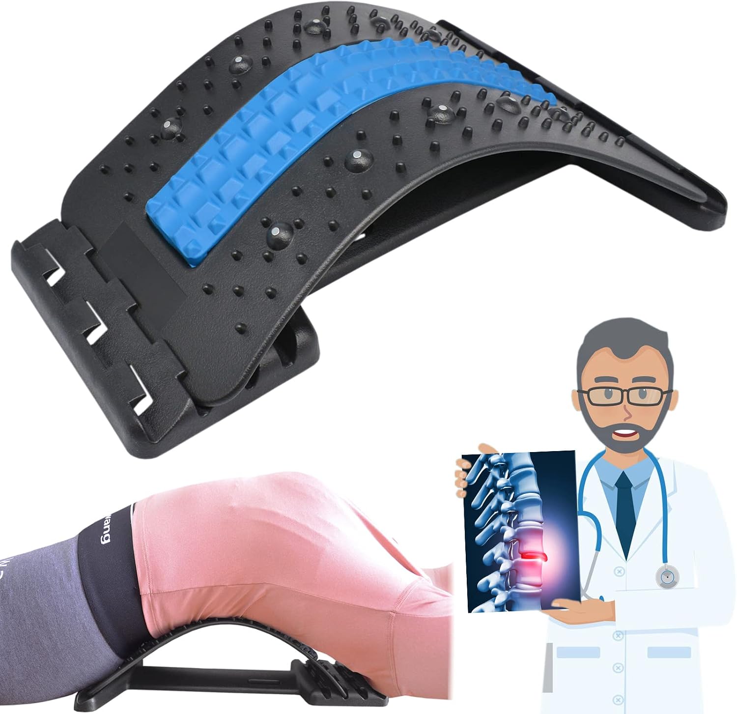 Back Stretcher Back Cracker for Lower Back Pain Relief, 4-Level Back Cracking Device Spine Board Deck - Black