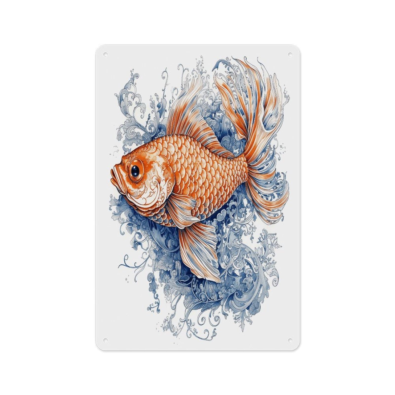 Fekiloot Style Orange Fish Wall Decor Metal Signs Tin Signs Poster