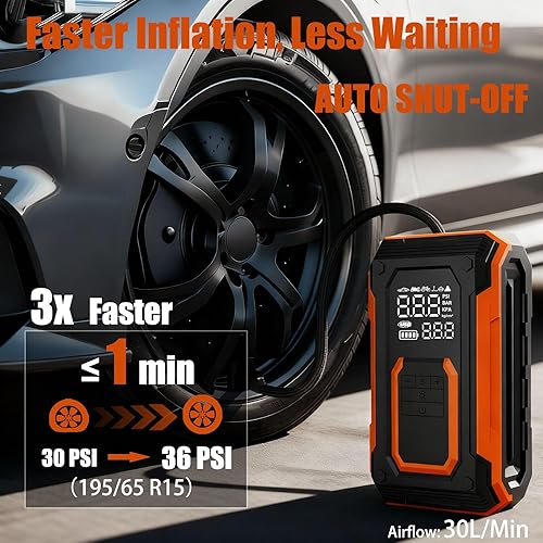 Miniatura 2 de Compresor de aire portátil para inflador de neumáticos, bomba de aire de doble potencia de 150 PSI con manómetro digital, luz LED y función de