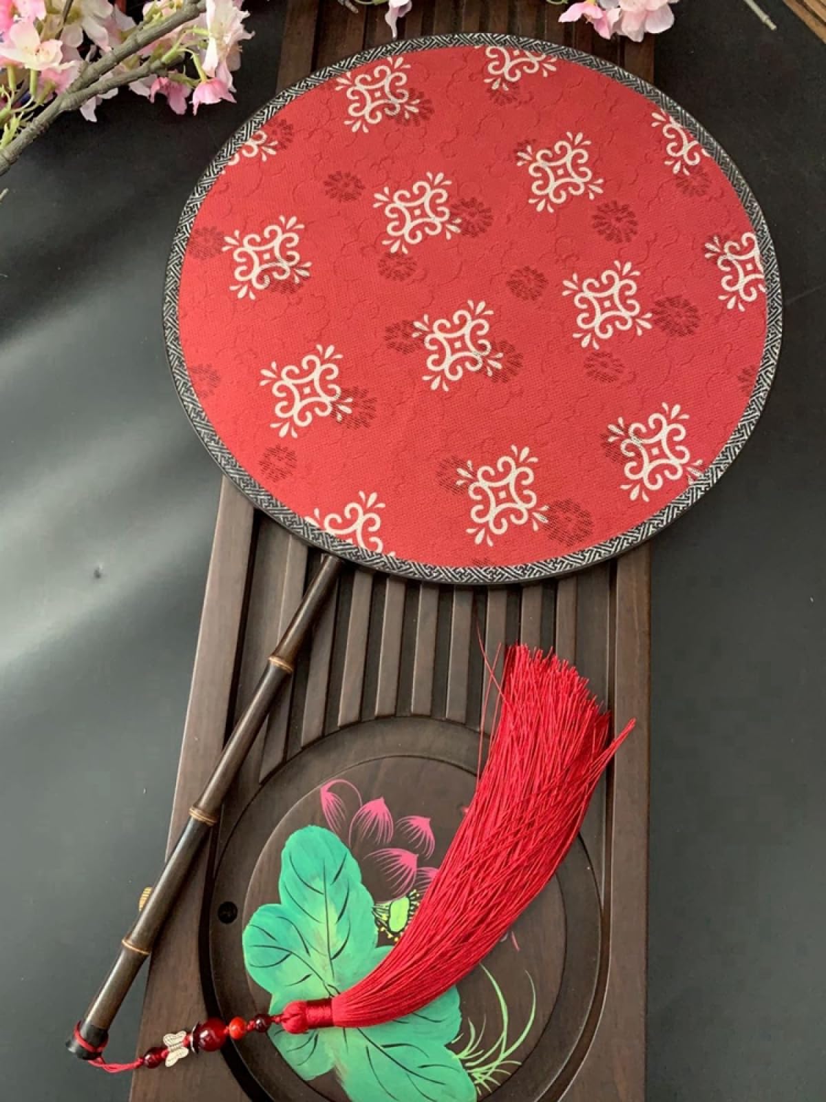 BOYG Silk Hualuo fan women's green twined silver flower handmade Hanfu fan with handle