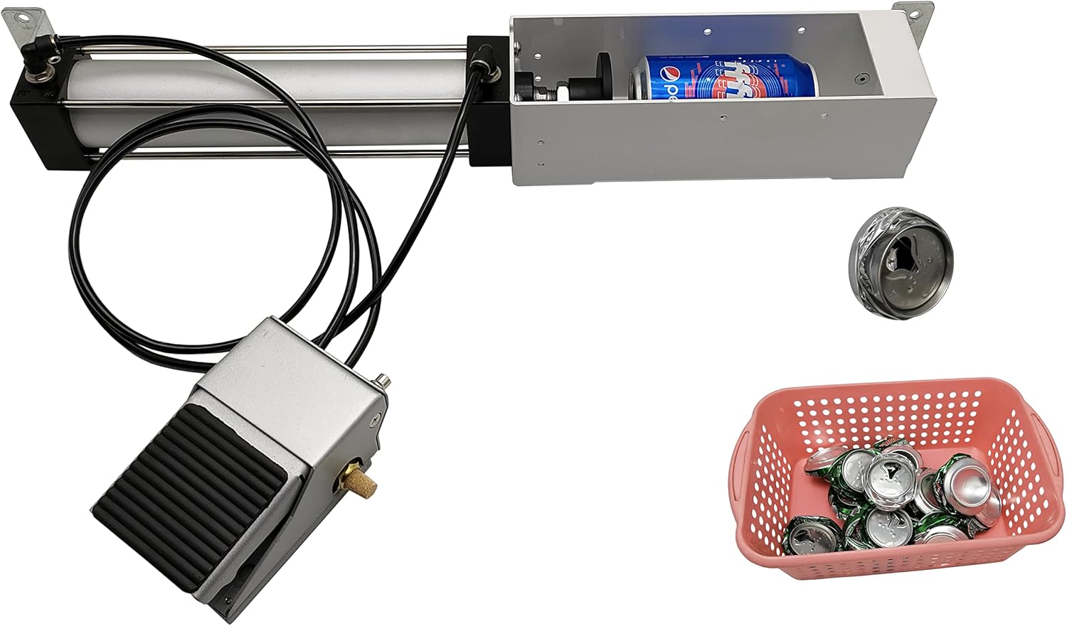 Aluminum Can Crusher, Heavy Duty Pneumatic Cylinder Soda Beer Can Crusher, Eco-Friendly Recycling Tool (Foot Pedal Valve Style)