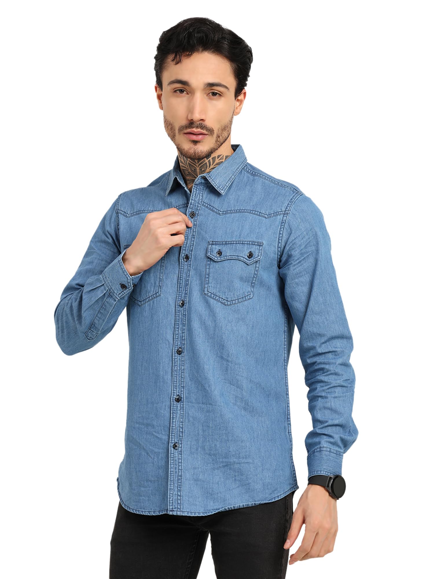 DENIM EDGE Men'S Double Pocket Denim Shirt (in, Alpha, S DENIM EDGE Men'S Double Pocket Denim Shirt (in, Alpha, S