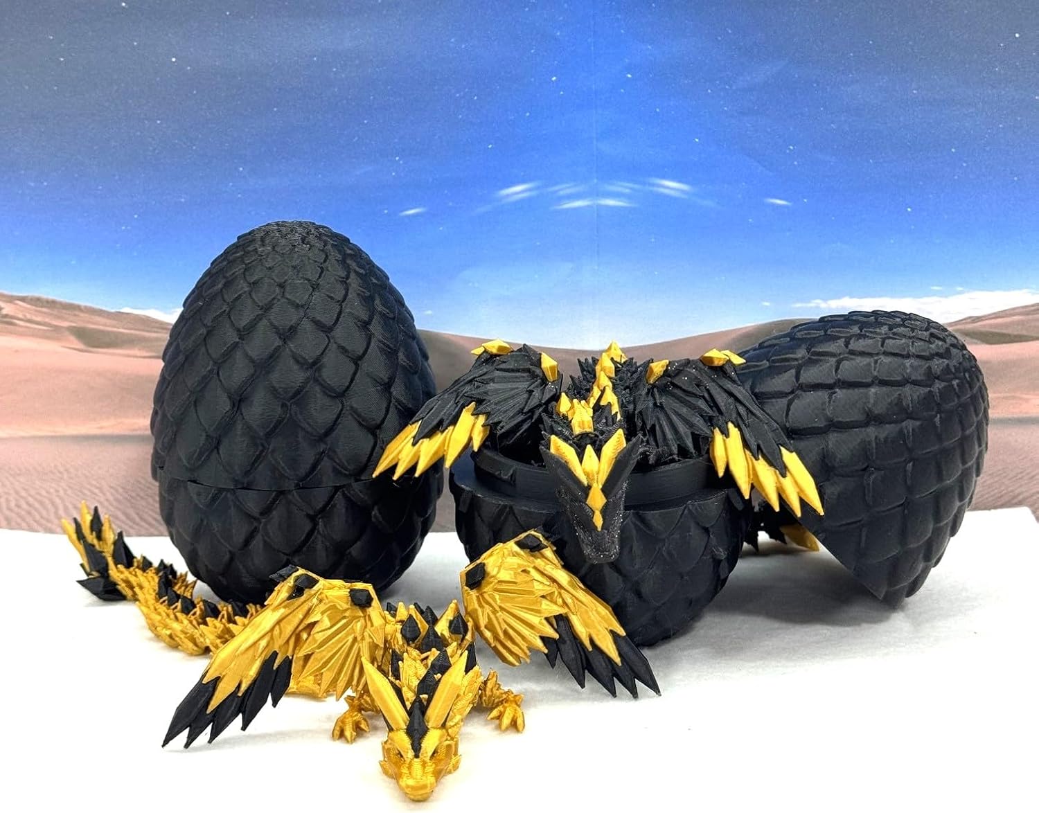Crystal Winged Dragon with Dragon Egg, 2 PCS 3D Printed Articulated Dragon with Wings, Black Crystal Winged Dragon, Fidget ADHD Autism Toy CW004-CW005